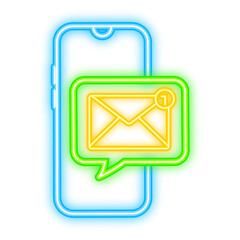 Poster - email notification concept. neon icon. new email on the smart phone screen. vector stock illustratio