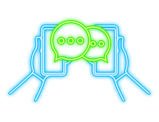 Poster - Chat Message Bubbles on smartphone screen. Neon icon. Social network. Messaging. Vector stock illustration