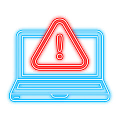 Wall Mural - Alert message laptop notification. Neon icon. Danger error alerts, laptop virus problem or insecure messaging spam problems notifications. Vector illustration