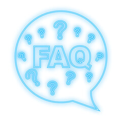 Sticker - Frequently asked questions FAQ banner. Neon icon. Computer with question icons. Vector illustration