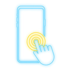 Poster - click smartphone. empty screen, phone mockup. neon device mockup. cursor icon vector. hand pointer v