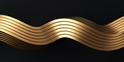 Poster - Abstract Metallic shape on black background. 3d rendering illustration.