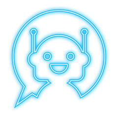 Wall Mural - Robot neon icon. Bot sign design. Chatbot symbol concept. Voice support service bot. Online support bot. Vector illustration