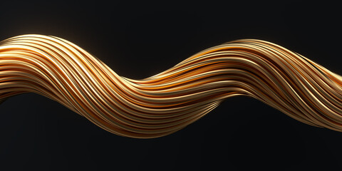 Abstract Metallic shape on black background. 3d rendering illustration.