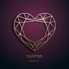 Wall Mural - Abstract luxury template with golden heart-shaped diamond outlined shape - eps10 vector