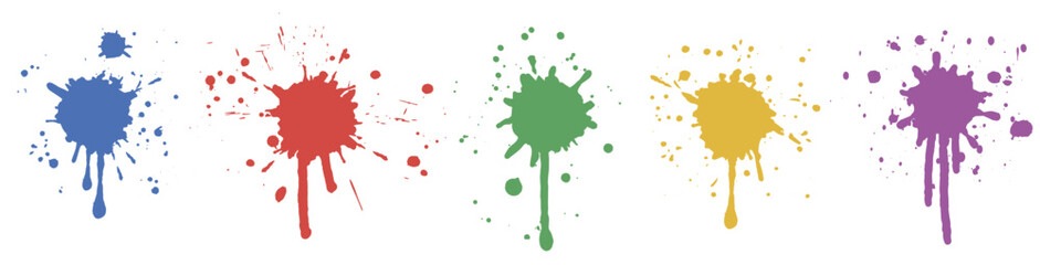 Wall Mural - Color splashes with drips and drops, set.  Vector illustration