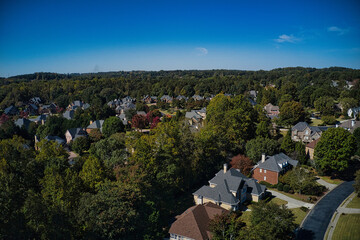 Wall Mural - Aerial panoramic view of a beautiful neighborhood in an upscale subdivision in suburbs of Atlanta, USA