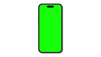 Poster - Mobile phone animated mockup with green screen. Isolated on white background. Animation for presentation. Mobile phone mockup with blank green screen. 4K animation