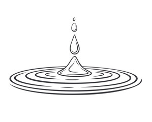 Drop water outline vector illustration. Line hand drawing circle ripples surface.