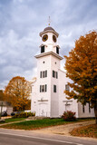Fototapeta Na sufit - Weston, VT - USA - Oct. 7, 2022 Vertical autumnal view of the historic wooden Old Parish Church in the quaint village of Weston.