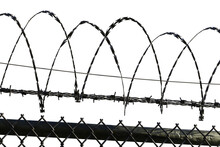 Barbed Wire Fence In Prison Or Jail. Transparent Background.