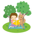 本を読む子ども　女の子と犬