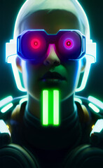 Wall Mural - Human wearing vr ar neon glasses modern metaverse virtual world