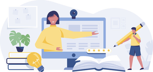 teaching and learning concept. child, girl, boy, student. online education. transparent learning ill
