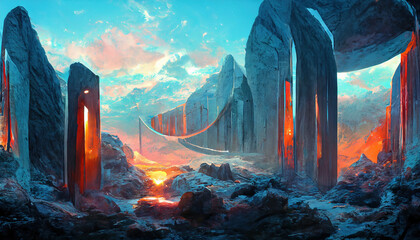Wall Mural - alien tech relic. outer space world. fantasy theme sci-fi futurism masterpiece landscape view. vivid