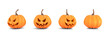 Collection of spooky cartoon 3D rendering Halloween Pumpkins (Jack O'Lantern) with a scary evil smile carved face isolated on a transparent background. Design includes the front, side, and back views.