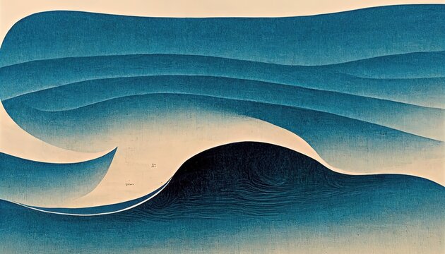 Wall Mural -  - Blue and black gradient, Ukiyoe-like Katsushika Hokusai style, Japanese wave pattern, abstract, retro and elegant, design elements, background design