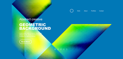 Triangles with fluid gradients, abstract landing page background. Minimal shapes composition for wallpaper, banner, background, leaflet, catalog, cover, flyer