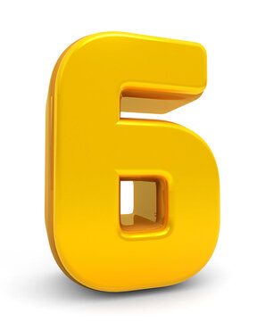 Gold Numbers 6 isolated on white background. Golden 3d numbers. 3d shiny Gold number collection. 3d rendering