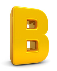 Golden Alphabet B isolated on white background. Gold 3d font B. 3D golden letters. Alphabetical font. 3D rendering