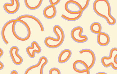 Poster - Retro vintage horizontal background with rainbow organic shapes in style 60s, 70s. Abstract seamless pattern. Trendy vector illustration. Pastel colors
