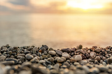 wet pebble beach close up