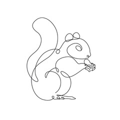Wall Mural - Squirrel Continuous Line Drawing. Cute Squirrel Abstract Linear Drawing. Continuous Single Line Drawing Animal Portrait. Vector EPS 10.