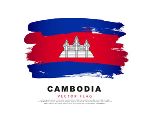 Wall Mural - Flag of Cambodia. Blue and red brush strokes drawn by hand. Vector illustration on a white background.