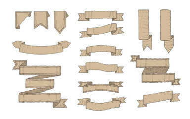 collection of retro labels hand drawn vintage style ribbon banner set