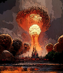 Wall Mural - Mushroom from the explosion of a nuclear bomb over the city. Nuclear war in the world. End of the world. Armageddon.