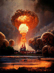 Canvas Print - Mushroom from the explosion of a nuclear bomb over the city. Nuclear war in the world. End of the world. Armageddon.