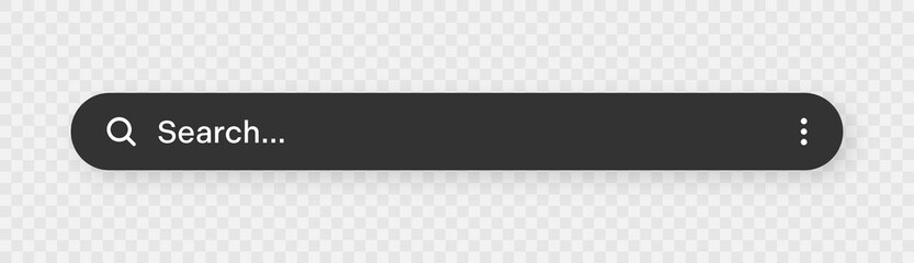 Fototapete - Search bar with round corners. Internet browser engine with search box, address bar and text field. UI design, website interface element with web icons and push button. Dark mode. Vector illustration