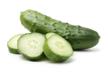 Wall Mural - Green cucumber slice on the white background 