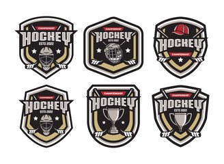 Wall Mural - Hockey logo bundles, emblem collections, designs templates. Set of hockey logos. Modern professional hockey logo set for sport team