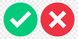 Check mark and cross mark button on transparent background. flat icon set, vector illustration