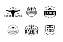 Set Of Texas Ranch, Cattle Farm Badge Logo Design Vintage Style.
