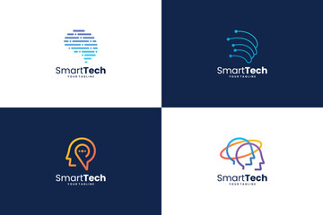 set of digital human head connection logo design inspiration for artificial intelligence.