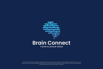 Wall Mural - digital brain connection logo design.