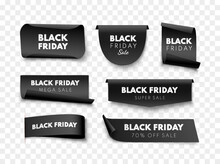 Black Friday Sale Labels. Different Shape Ribbon Banners Collection. Vector Price Tags Isolated.