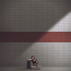 Wall Mural - Young woman at the subway station