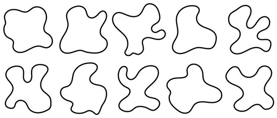 Poster - Abstract linear liquid shape set. Abstract black shapes. Liquid shape elements. Random outline fluid shapes. Liquid elements. Random blotches. Abstract blotch shape. Vector illustration