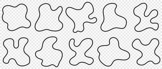 Poster - Abstract linear liquid shape set. Abstract black shapes. Liquid shape elements. Random outline fluid shapes. Liquid elements. Random blotches. Abstract blotch shape. Vector illustration