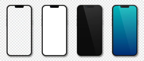 Poster - Realistic models smartphone. Smartphone mockup collection. Device front view. 3D mobile phone with shadow. Vector illustration