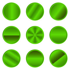 Poster - Set of metallic green circles. Luxury metallic green circle button. Metallic green circle. Realistic metal button. Green circles collection. Vector illustration