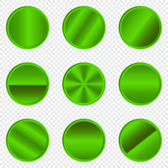Poster - Set of metallic green circles. Luxury metallic green circle button. Metallic green circle. Realistic metal button. Green circles collection. Vector illustration