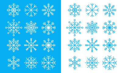 Wall Mural - snowflake line icons on blue and white background. set of blue snowflakes icons. snowflakes template