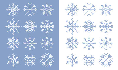 Wall Mural - snowflake line icons on blue and white background. set of blue snowflakes icons. snowflakes template