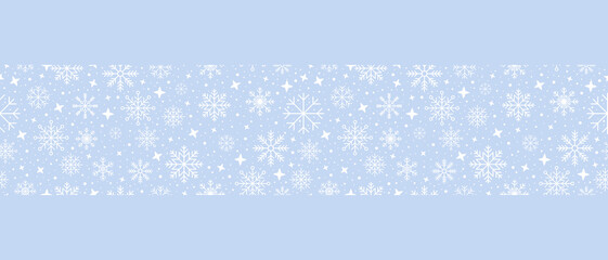Wall Mural - abstract snowflake seamless border. snowflakes seamless pattern. snowfall repeat backdrop. winter ho