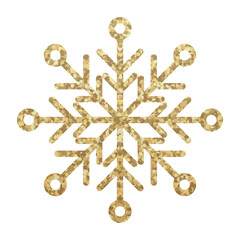 Poster - Golden glitter covered snowflake. Snowflake made of golden glitter. Gold glitter texture snowflake. Vector illustration