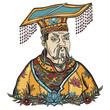 Chinese emperor portrait. Ancient China history and culture. Old school tattoo vector art. Hand drawn graphic. Isolated on white. Traditional flash tattooing style